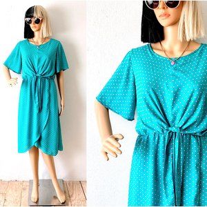 Teal Dress Blue Green Dress Polka Dot Dress Wrap Skirt Dress Pullover Dress | S